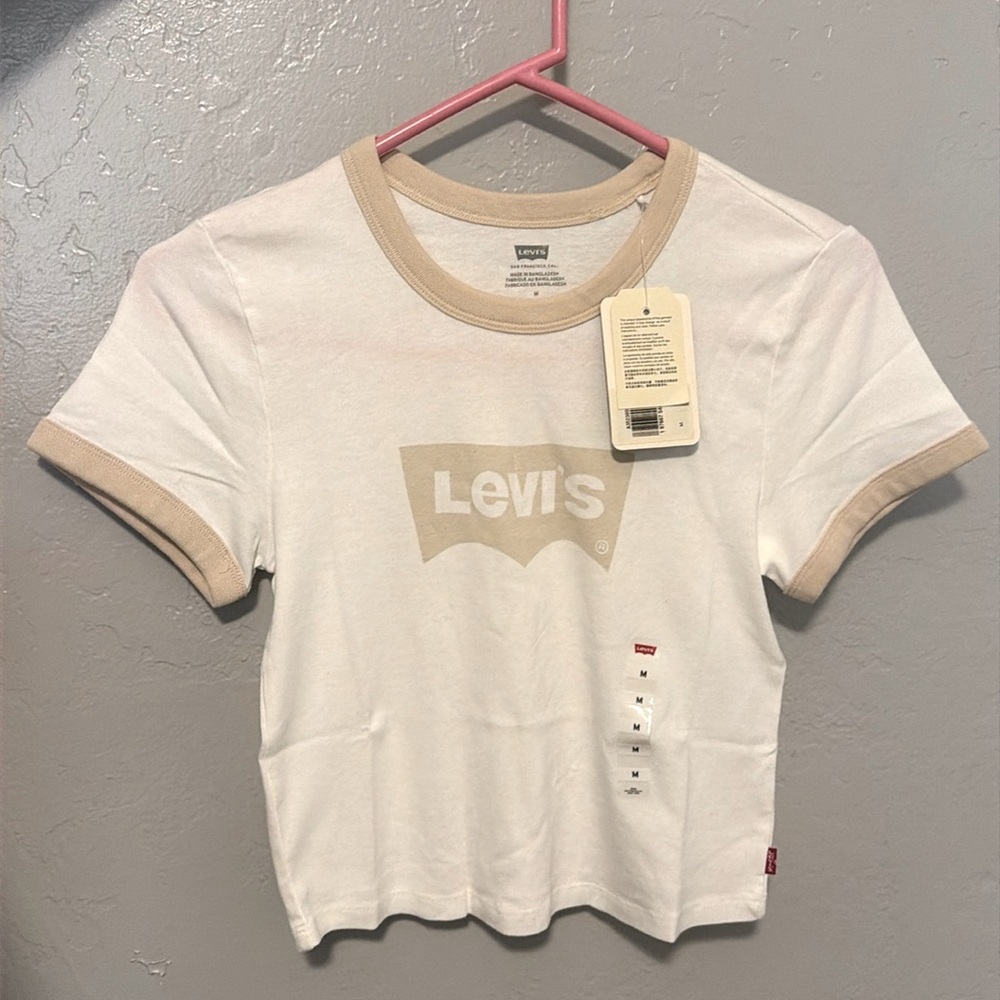 Levi's Women's White and Cream T-shirt/Crop Size Medium